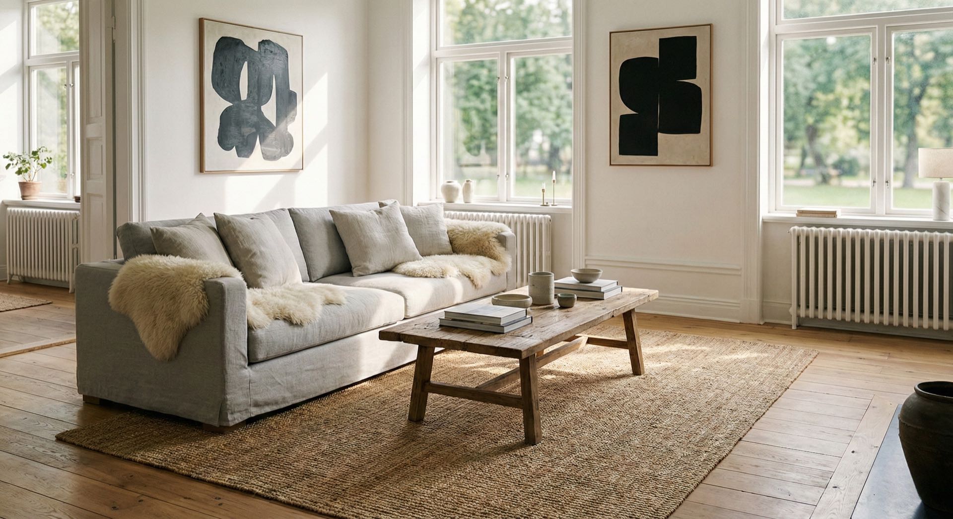 Virtuell möblierter Raum im skandinavischen Stil